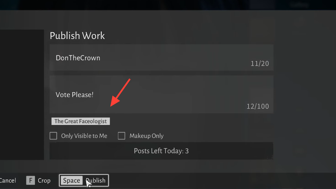 Confirm the Great Faceologist tag is selected before publishing