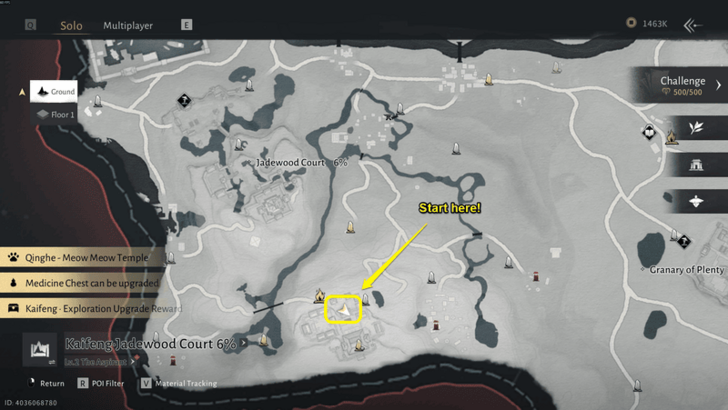 An Unholy Prophecy start location at Martial Temple, Jadewood Court