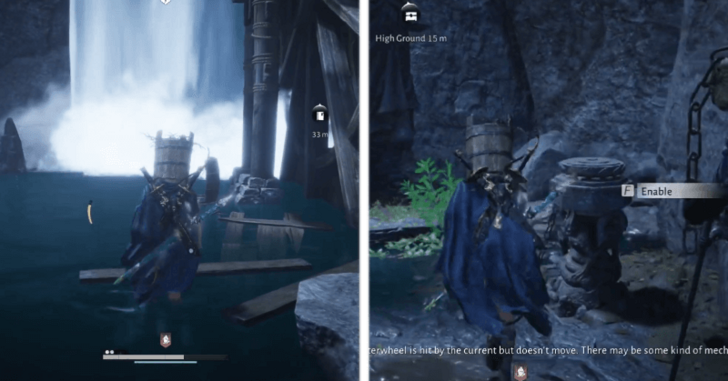 Lever hidden behind the waterfall