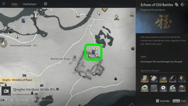 Echoes of Old Battles quest marker on the map