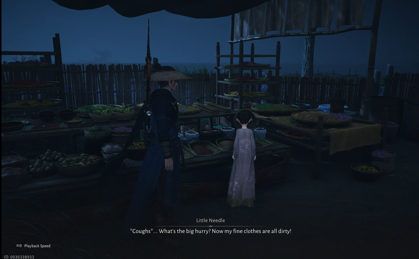 Talking to the little girl near the embroiderers