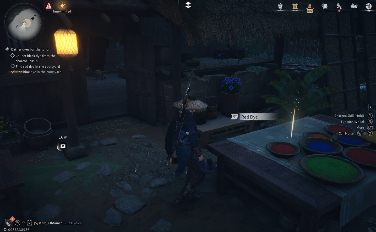 Gathering red and blue dye for the garment