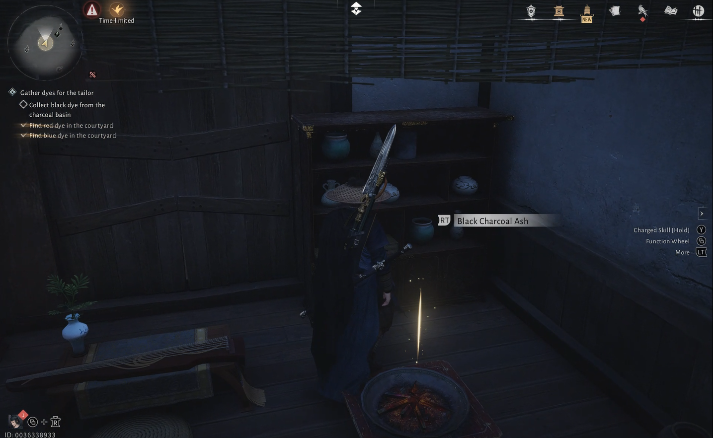 Picking up black dye from the charcoal basin