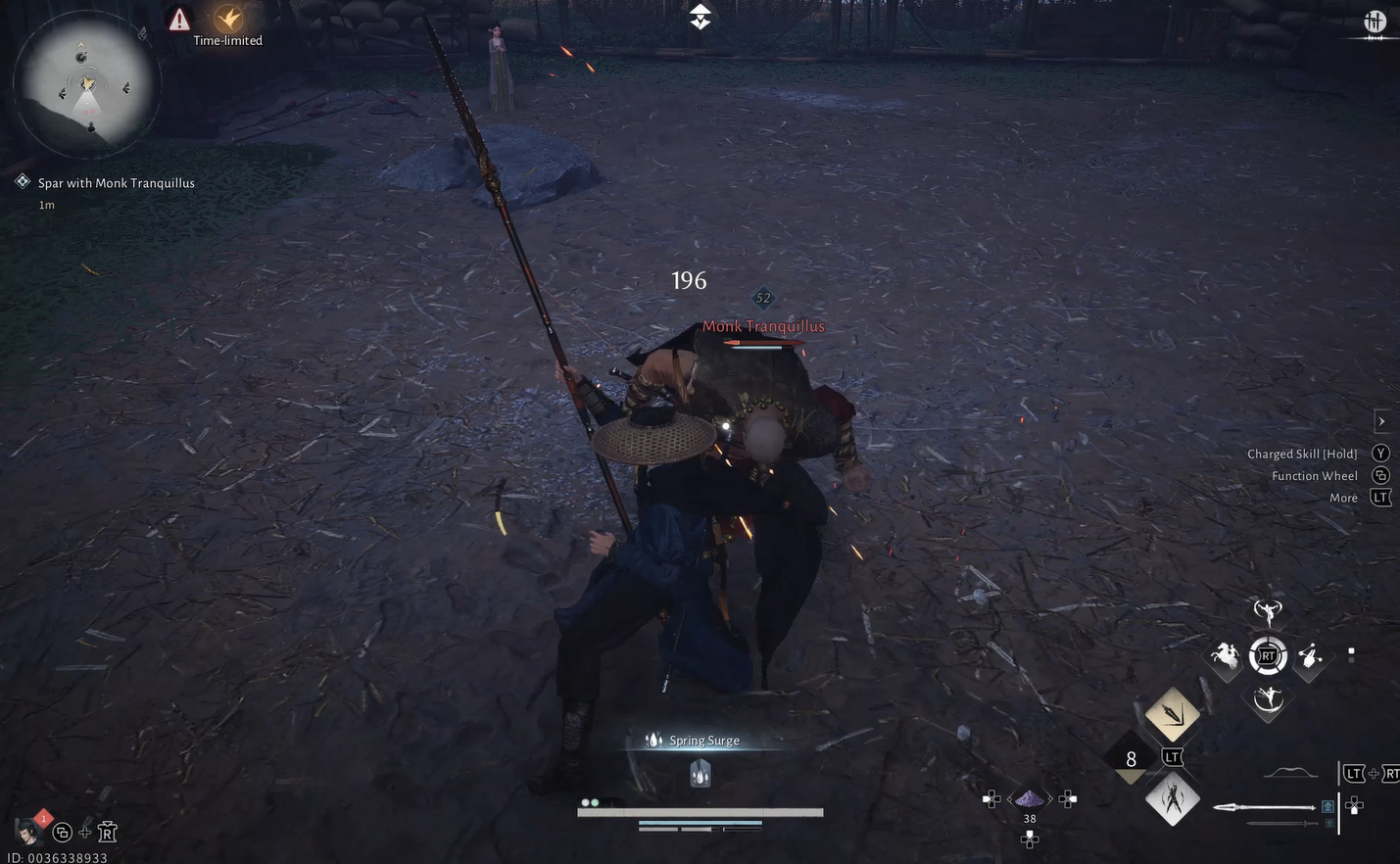 Sparring with the monk to advance the story